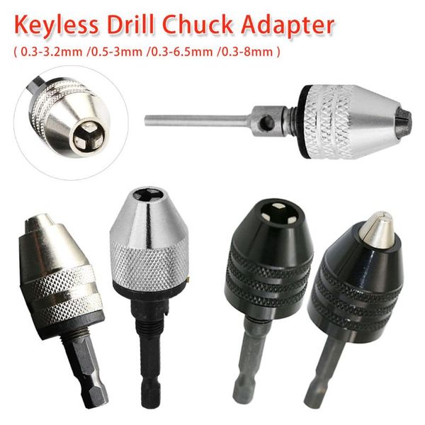 

drill chuck adapter 0.3-3.2mm/0.5-3mm/0.3-6.5mm/0.3-8mm hex/ round shank keyless shaft chuck clamp electric motor drill bit tool