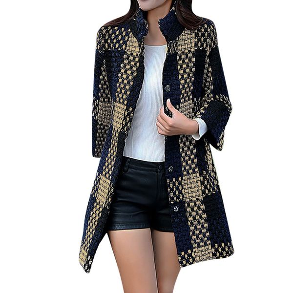 

2019 autumn winter new womens ladies warm artificial wool lattice jacket new fashion high-class design winter parka outerwear, Black