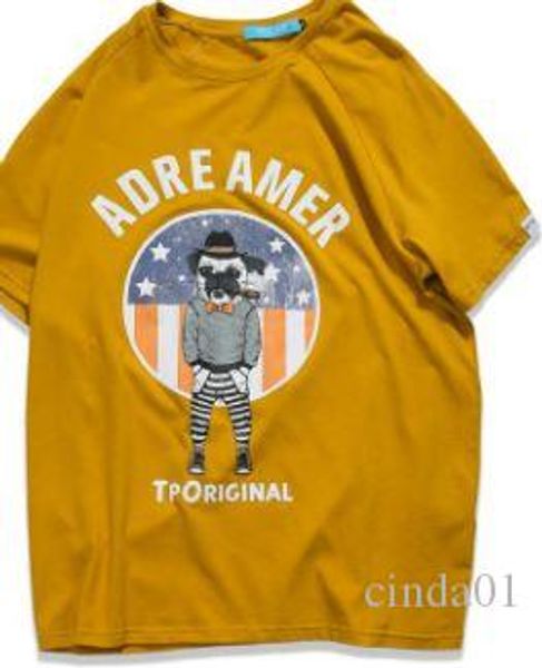 

2019 new mens fashionable yellow color printing cartoon dog large size loose summer time short sleeve shirts, White;black