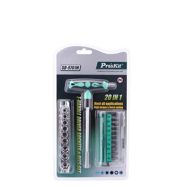 

pro'skit sd-9701m 20 in 1 t-handle driversockets & bits set