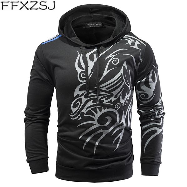 

ffxzsj brand new men's printed simple long sleeve hooded mens hoodie sweatshirt fashion hoodies for men casual male 3colour, Black