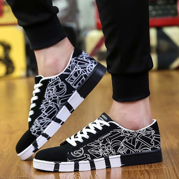 

summer new concise graffiti men white shoescasual breathable & comfortable men's shoes tide explosion versatile shoes male, Black