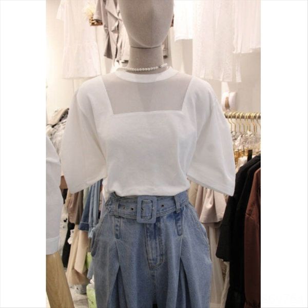 

east gate 2020 сетки сшивание пузырь футболка топ рукав футболки женщин рыхлый тонкий вскользь верхней одежды, White