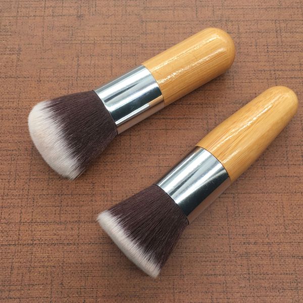 

wholesale single bamboo handle foundation brush round head brush flat brush bamboo handle beauty makeup tool, Yellow