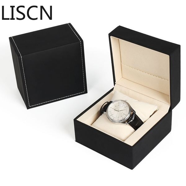 

2019 new luxury design open mouth pu 1 grid watch box fashion breach case wholesale/retail custom logo watch gift box liscn, Black;blue