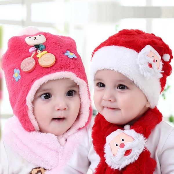 

5style christmas hats scarf set plush santa claus cap christmas decoration boys girls cute hat scarves suit earmuffs tc181120 50pcs