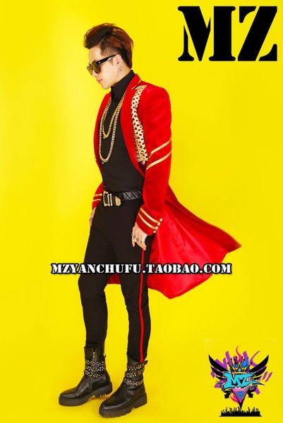 

men's red gold striped long trench coat nightclub windbreaker personality host magician dress dj male singer performance clothes, Tan;black