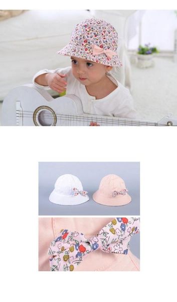 

100pcs summer flower print cotton baby hat kids girls floral bowknot cap sun bucket hats double sided wear, Yellow