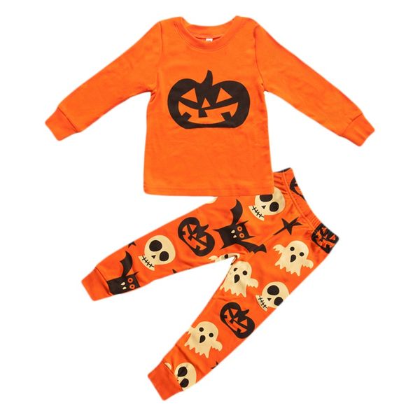 

new baby halloween costumes fancy clothes ghost pumpkin print long sleeve sleepwear infant baby boys girls outfit set #p, White
