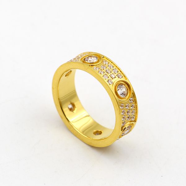 

fashion new brand jewelry men / women full cz diamond love ring gold 3 color couple ring titanium steel high polished lover rings gift, Silver