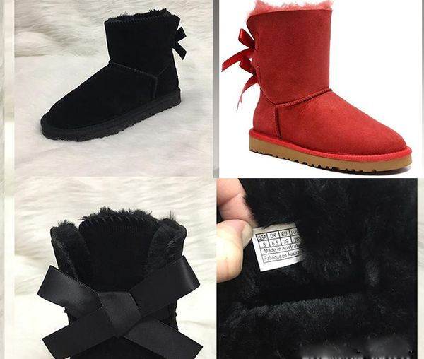 

women snow boots australian style leather 2 bow cow suede back winter bowtie lady luxury short boot brand ivg fashion designer shoes, Black