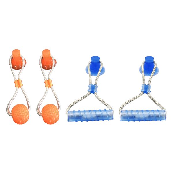 

4x dog interative tug toy chewing rope floor suction cup toy for large dogs