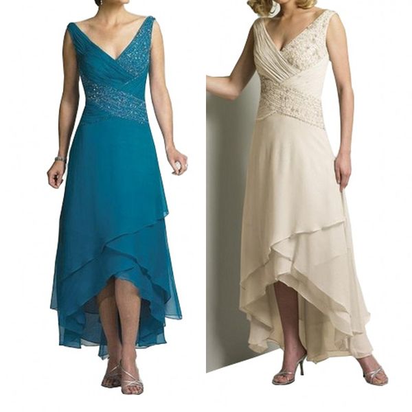 

chiffon mother of the bride dresses with jacket tiered v-neck criss-cross pleat turquoise cream hi-lo 2020 wedding party gown, Black;red
