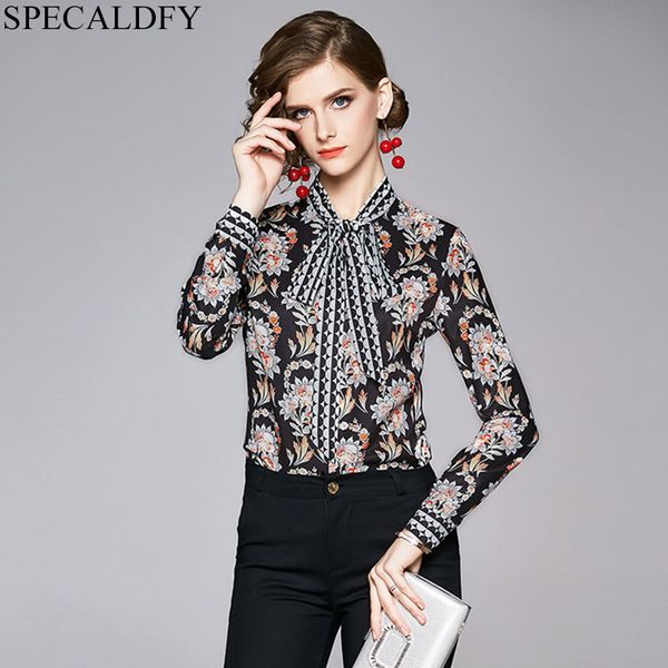 

2020 new runway blouses women long sleeve bow neck floral print vintage blouse shirt spring blusas mujer de moda, White