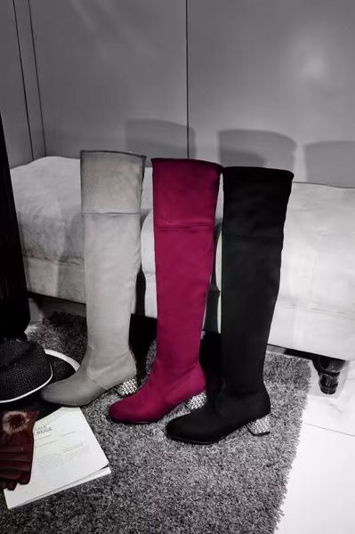 

brand new european style over the knee boots rhinestones suede stretch boots women autumn winter overknee shoes, Black
