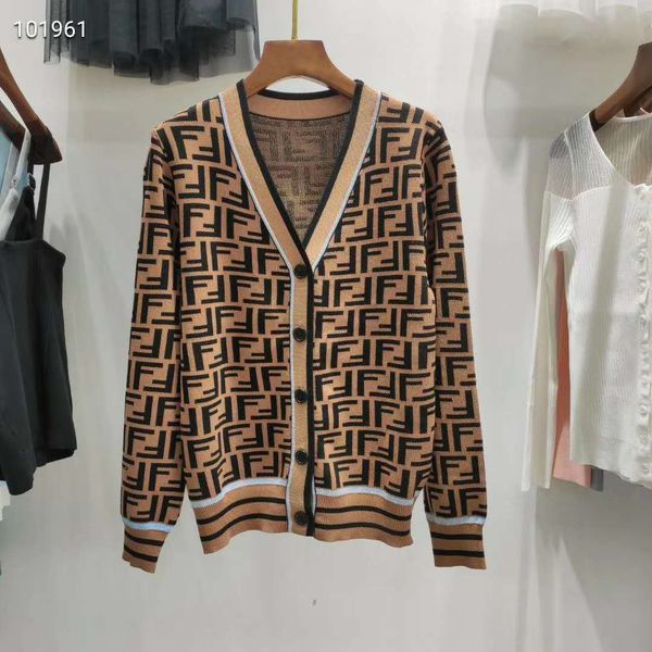

512 2020 summer brand same style sweater khaki regular long sleeve v neck cardigan print panelled runway sweater qian, White;black
