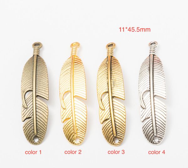 

50pc 11*45mm bronze/anti-silver color leaf charm feather pendant for keychain/necklace/earring diy women handmade jewelry making, Bronze;silver