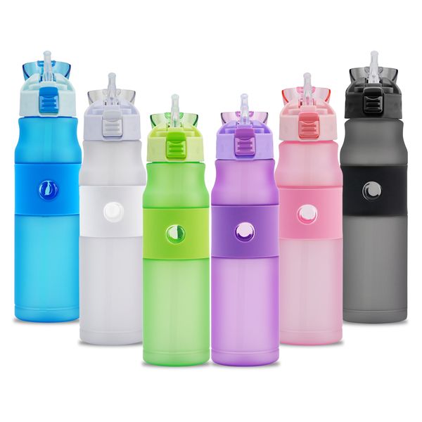 

600ml sports water bottle with straw bpa-leak proof flip drinking water bottle for travel outdoor hiking camping