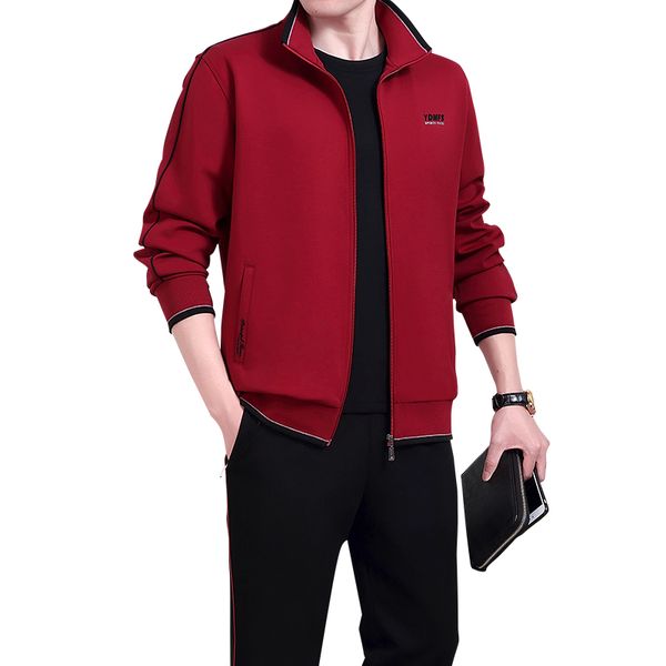 

молния кардиган бег длинные брюки футболка 3 шт костюмы мужчин разогреть одежда плюс размер мужская спортивная серый черный красное вино # 9, Gray