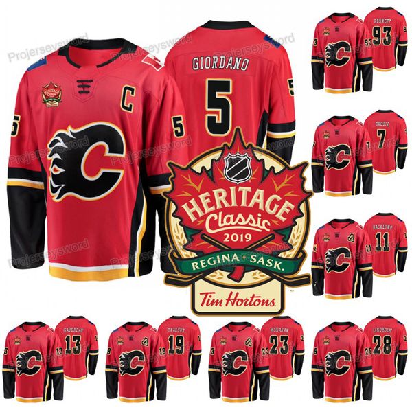 

Calgary Flames Mark Giordano 2019 Heritage Classic Jersey T. J. Brodie Mikael Backlund Johnny Gaudrea Matthew Tkachuk Sean Monahan Rittich