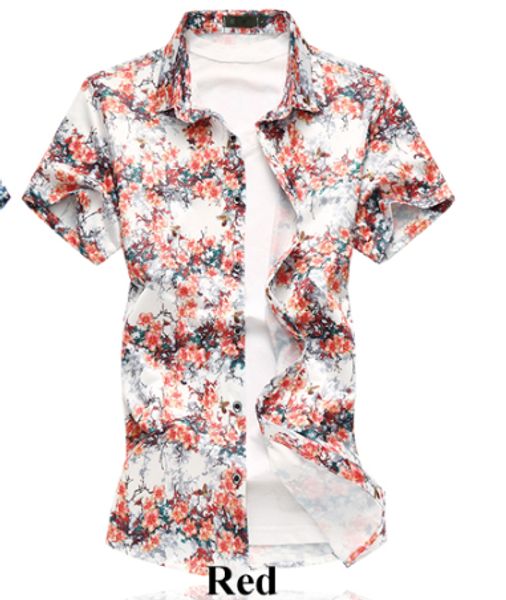 

7xl 6xl elastic shirts men flowers fashion thin short sleeve new business casual red blue men summer large size, White;black