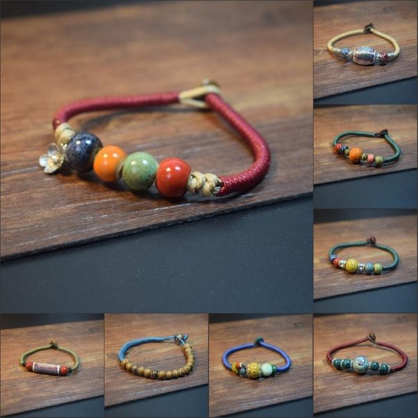 

new woven handmade multi-color bracelet chinese style jingdezhen ceramic ornament men and women couple lucky gift bracelet, Golden;silver