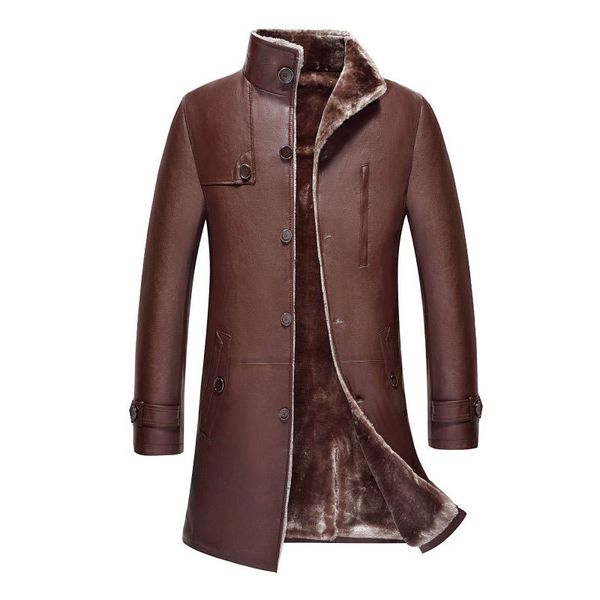 

mens winter faux fur leather jacket casual thick warm velvet single breasted fashion large size m-5xl, Black