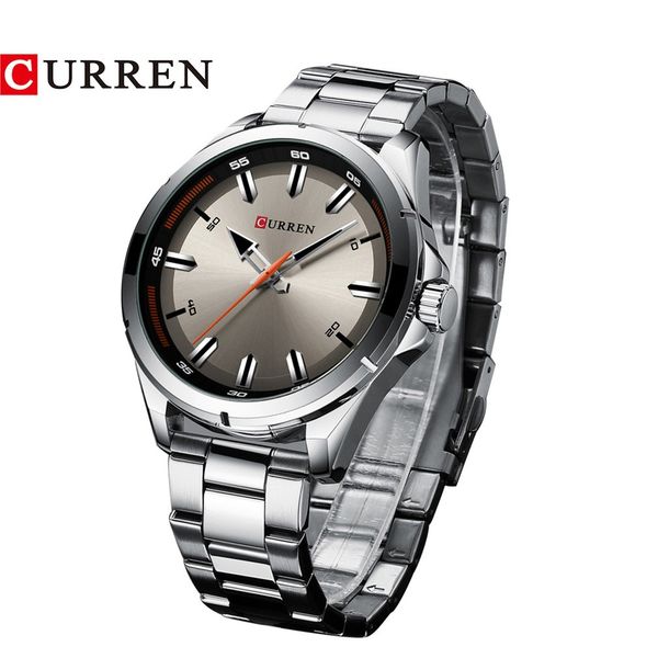 

carrian 8320 steel belt men's watch large dial quartz men's watch fashion simple business waterproof, Slivery;brown