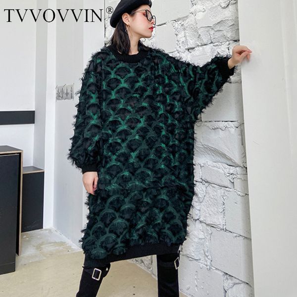 

simple women green tassels split big size dress new round neck long sleeve loose fit fashion tide spring autumn 2020 1r435, Black;gray