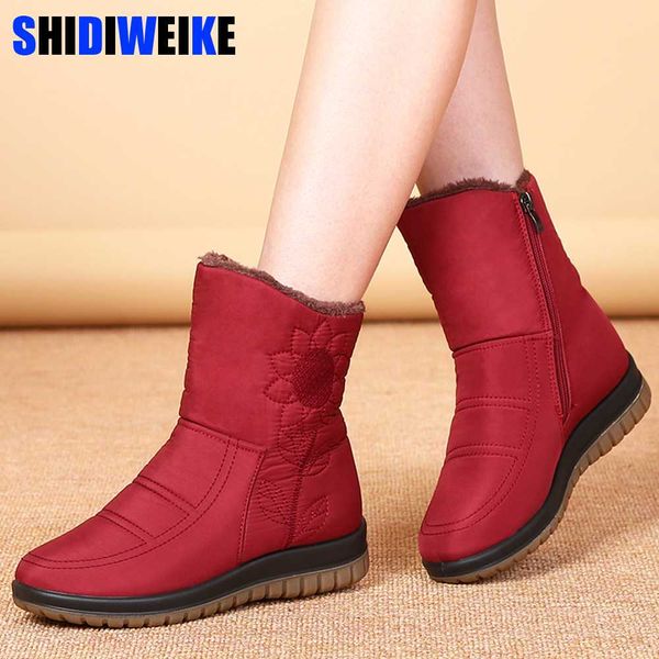 

winter women snow boots ladies waterproof warm ankle boots wedges platform plush shoes female botas mujer zapatos embroider boot, Black