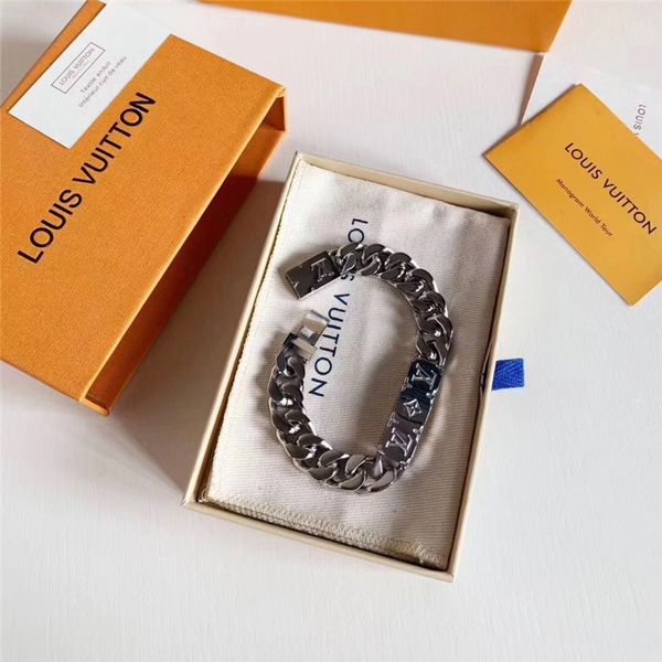 

tide brand men bangle fashion full letter print male bracelet classic mens chain gift for boyfriend, Golden;silver