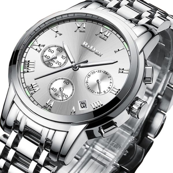 

biden brand fashion men watches crystal stainless steel analog quartz wrist watch watches men's bracelet male clock wholesale, Slivery;brown