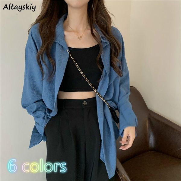 

blouses women basic summer long sleeve sun protection chic design vintage ladies shirts leisure fashion ulzzang female shirt, White