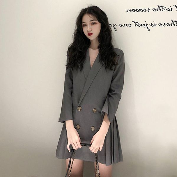 

office lady turn-down coat collar full long casual blazer women elegant high waist elegant office slim wild loose woman suit, Tan;black