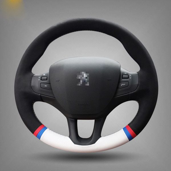 

for peugeot 2008 car steering wheel cover diy hand-stitched car interior case