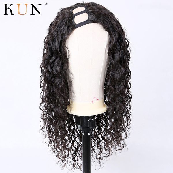 

water wave u part wig human hair wigs 4*2 right part 150 density brazilian remy water wave wig pre plucked for women kun hair, Black;brown