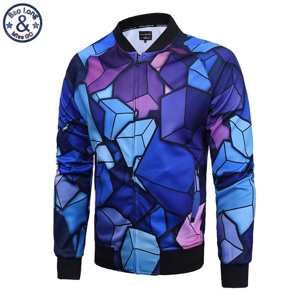 

mr.baolong&miss.go new men harajuku style 3d geometric patterns printing splicing zipper jacket coat m-xxxl, Black;brown