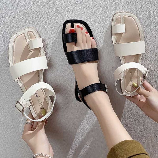

low sandals woman leather all-match comfort shoes for women 2020 women's clear heels buckle strap suit female beige low-heeled, Black