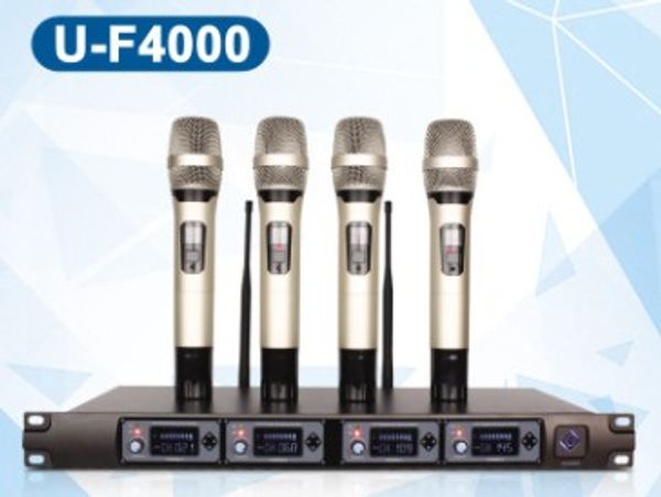 

4-channel professional uhf u-f4000 handheld lapel lavalier headset wireless microphone system for church interview wedding school play