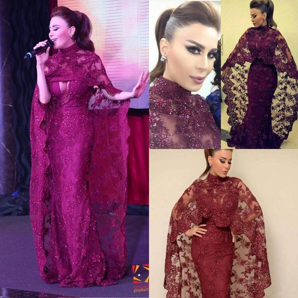 

2019 new beaded applique evening dress long sleeve dresses evening wear sweep train plus size mermaid prom dress with shawl, Black;red