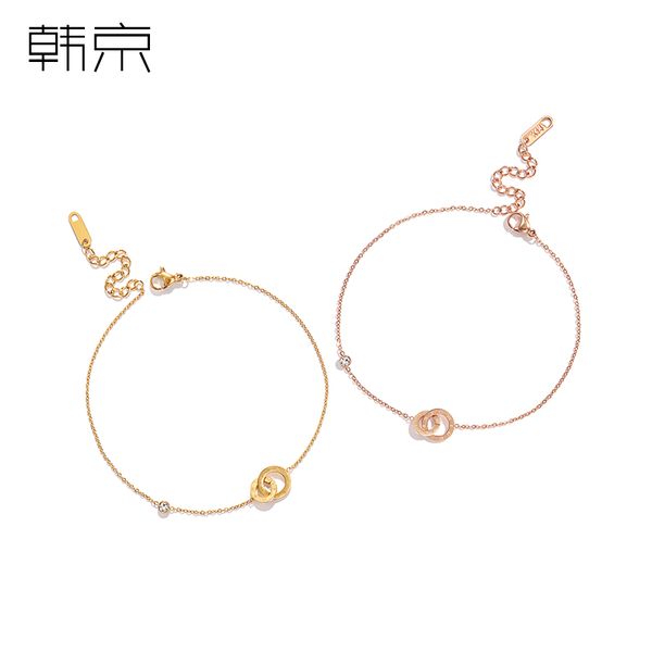 

style double-ring titanium steel anklet womens--simple korean-style rose gold plated ankle chain color gold foot chain, Red;blue
