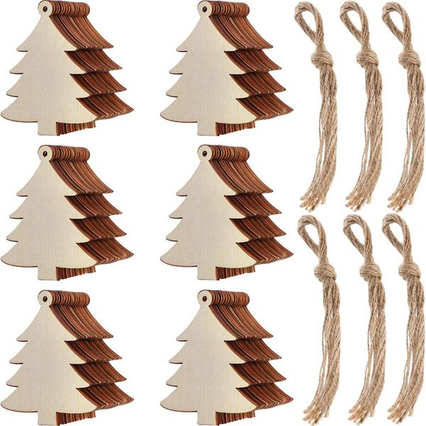 

60 pieces halloween wooden slices wooden gift tags blank wood hanging ornaments cutouts crafts with 60 pieces twine ropes for ki