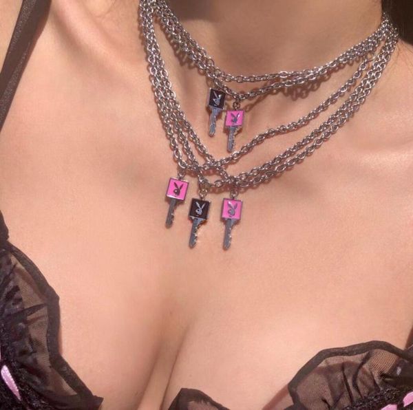 

harajuku панк прохладный девушки ключ колье ожерелье женщины из нержавеющей стали кулон ожерелье унисекс любителей хип-хоп готические ошейни, Golden;silver