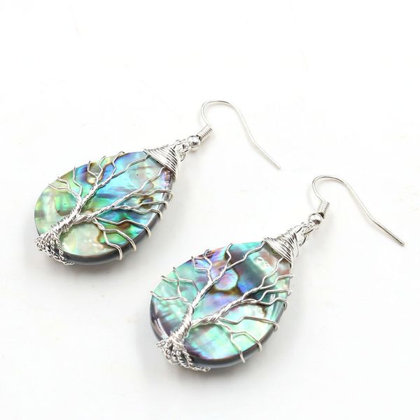 

10 pairs silver plated wire wrap many style abalone shell dangle earrings for women tree of life jewelry