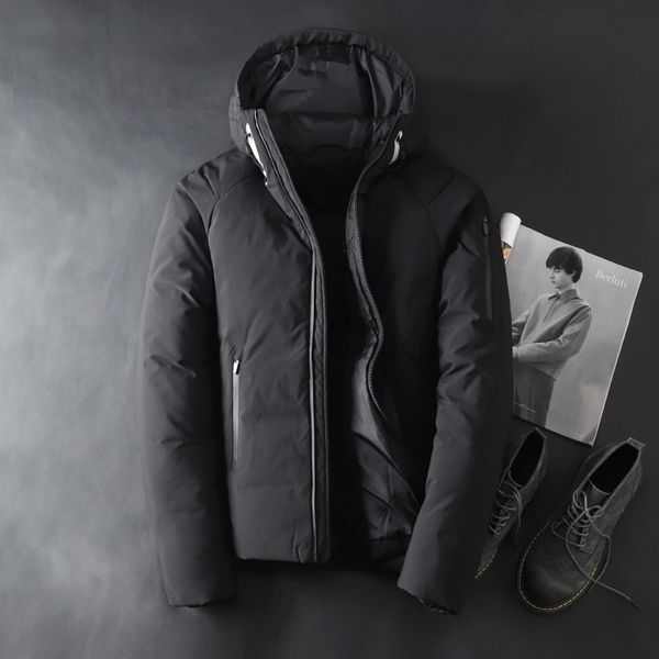 

tide windproof down jackets men warm hooded winter outerwear smart casual white down coats male padded jacket, Black
