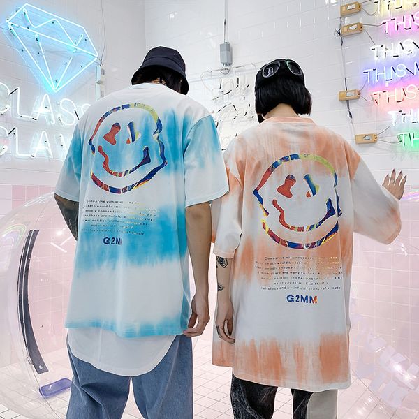 

в приливе 2020 галстук-крашеный улыбающееся лицо печати любителей платье летняя одежда мужчины и женщины с коротким рукавом футболки стельки, White;black