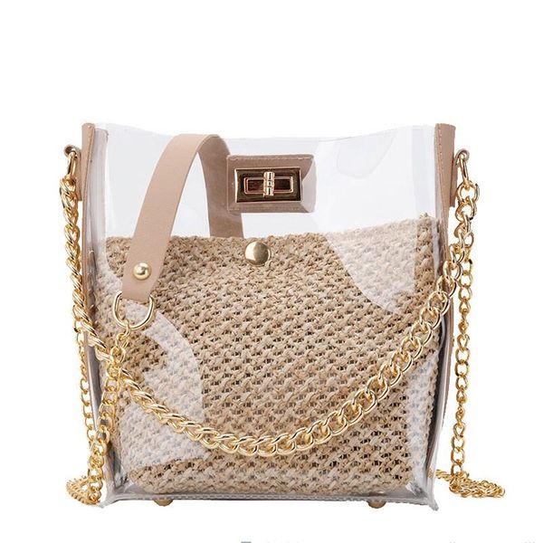 

summer small bag female 2019 new fashion foreign gas transparent jelly shoulder shoulder messenger bag chain wild bucket