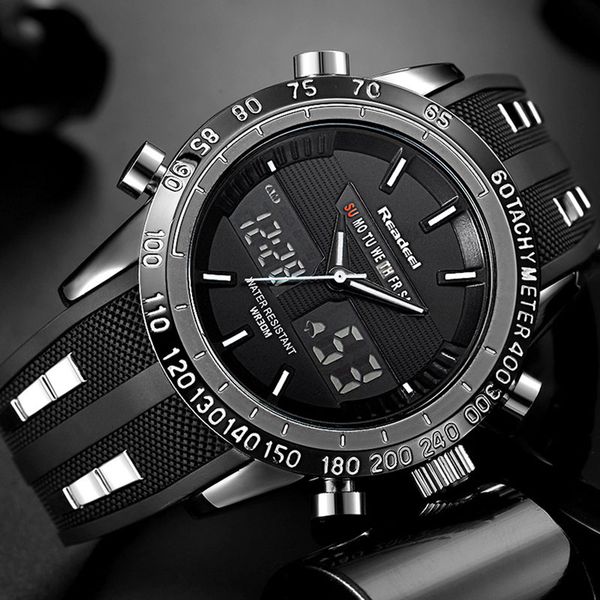 

new 2018 brand readeel man watch led display luxury mens watches digital men's quartz wristwatches relogio masculino, Slivery;brown