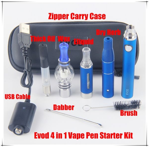 

Evod 4 в 1 Аккумулятор Dab Vape O Pen Сухой травяной испаритель Мини-стартовый комплект Травяной воск В футляре 1100mAh vs kangertech