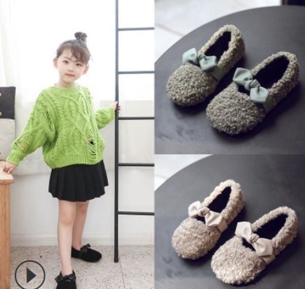 

girls fleece princess shoes children bows warm flat shoe autumn winter new kid shoes chirstmas children party dance shoes, Black;red